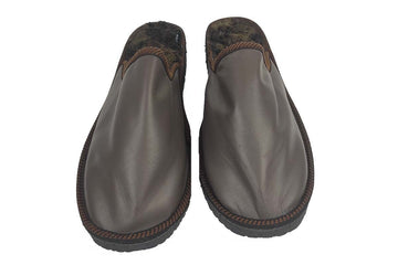 Brown Fur Leather & Sheepskin Slippers